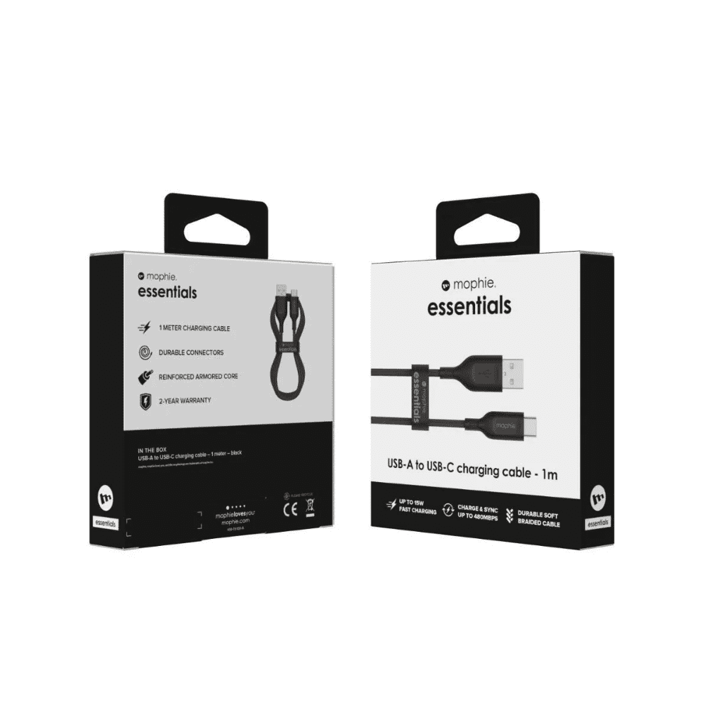 Cable Mophie trenzado USB-A a USB-C 15w 1m - Negro