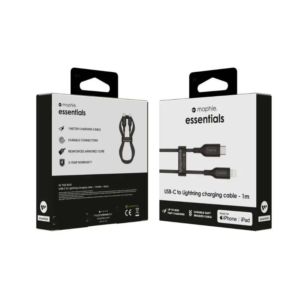 Cable Mophie trenzado USB-C a Lightning 60w 1m - Negro