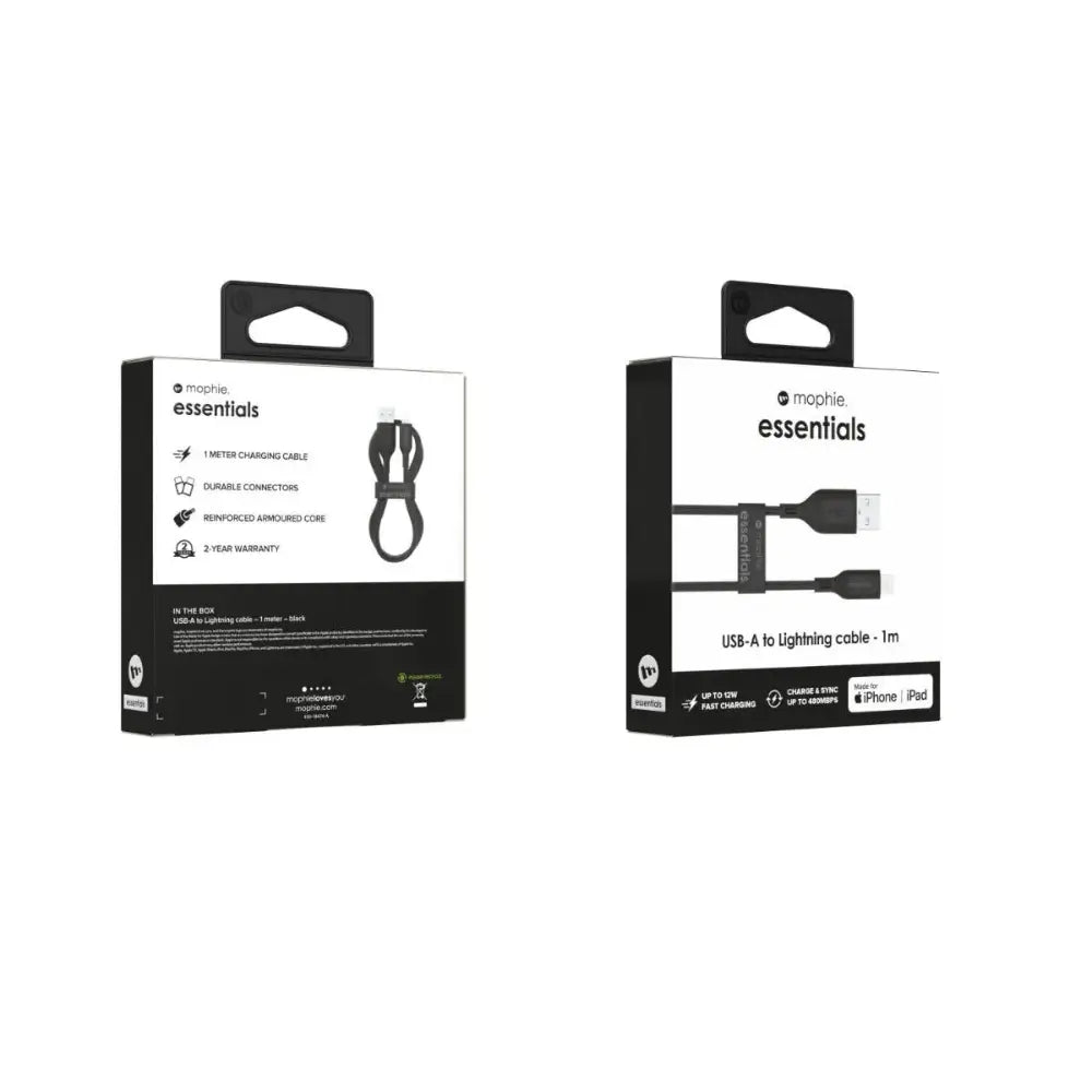 Cable Mophie trenzado USB-A a Lightning 12w 1m - Negro