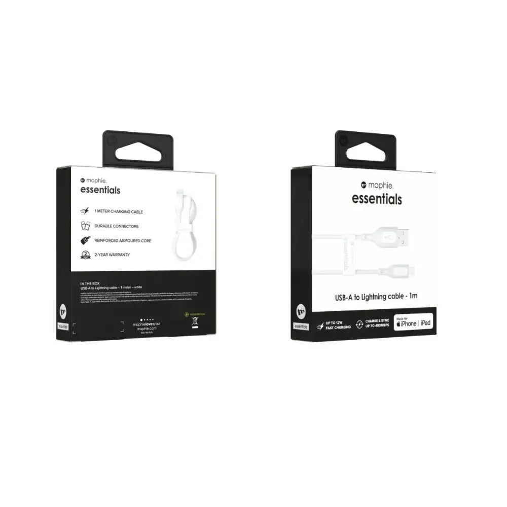 Cable Mophie trenzado USB-A a Lightning 12w 1m - Blanco