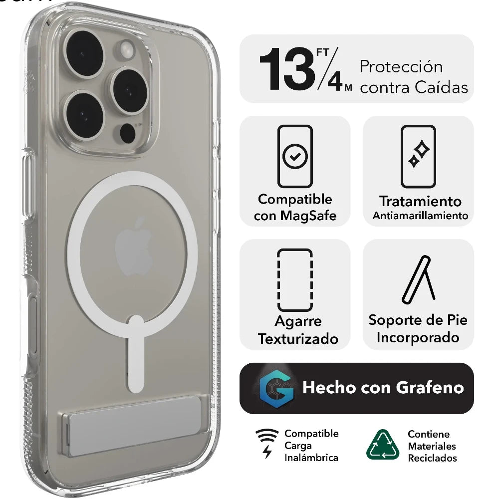 Case ZAGG Kickstand Crystal Palace para iPhone 16 Pro con Magsafe - Transparente