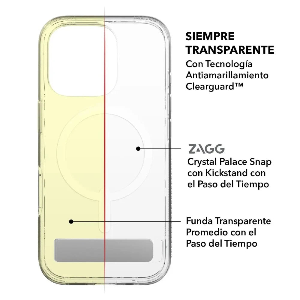 Case ZAGG Kickstand Crystal Palace para iPhone 16 Pro con Magsafe - Transparente