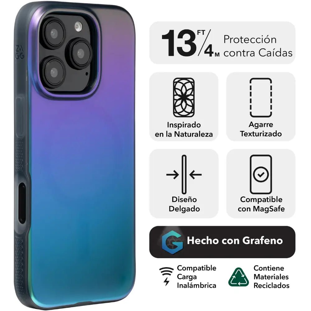 Case ZAGG Milan para iPhone 16 Pro con Magsafe - Pluma de Cuervo