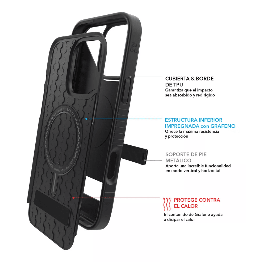 Case ZAGG Denali para iPhone 16 Pro con Magsafe - Negro