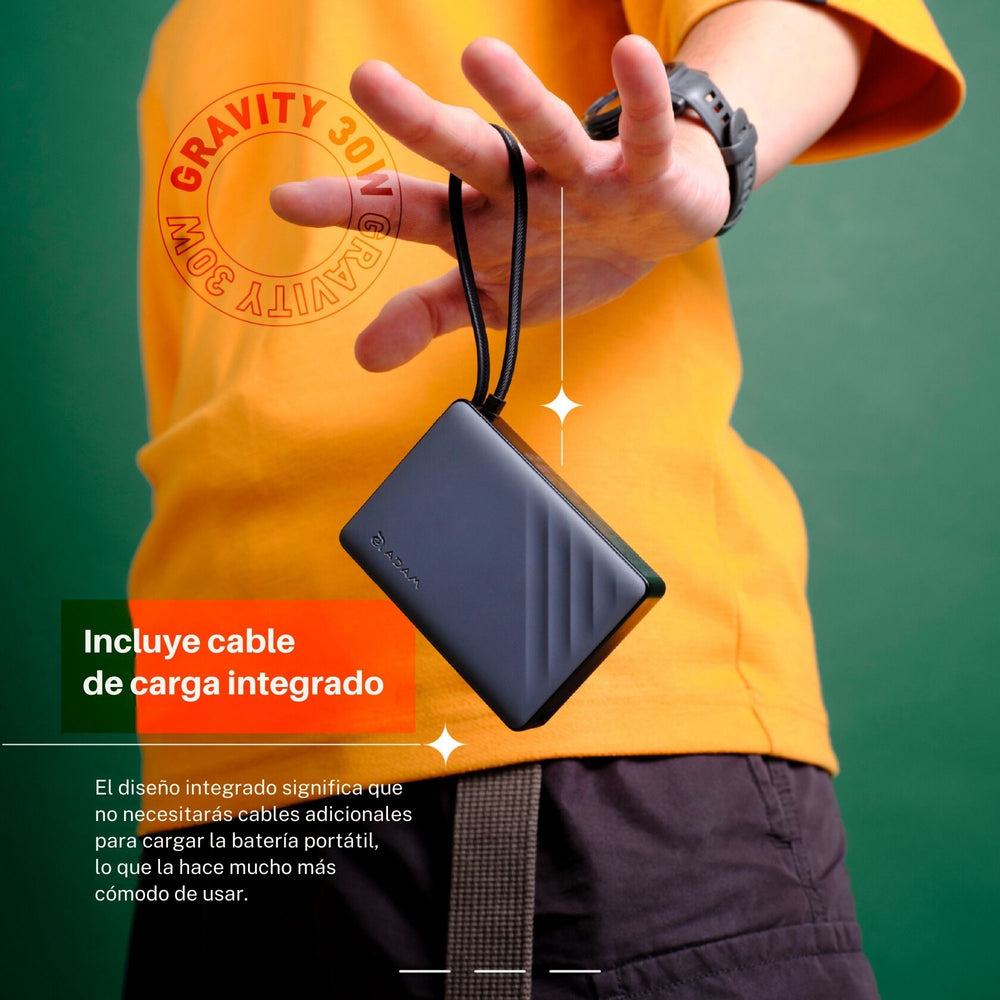 Batería magnética Adam Elements GRAVITY - 10,000mAh 30W con cable USB-C integrado - Gris