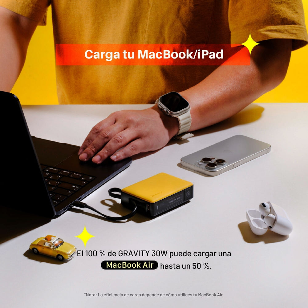 Batería magnética Adam Elements GRAVITY - 10,000mAh 30W con cable USB-C integrado - Gris