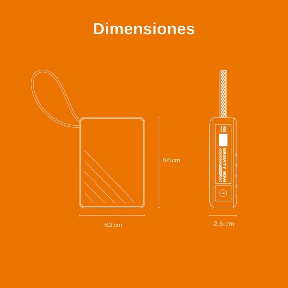 Batería magnética Adam Elements GRAVITY - 10,000mAh 30W con cable USB-C integrado - Gris