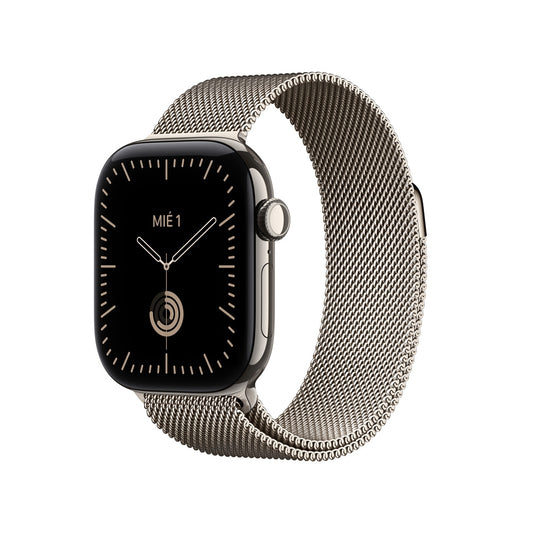 Apple_Watch_Series_12_GPS_Cellular_caja_de_titanio_natural_de_42_mm_correa_estilo_milanes_color_natural_Imagen_posicion_1_iShop_Peru