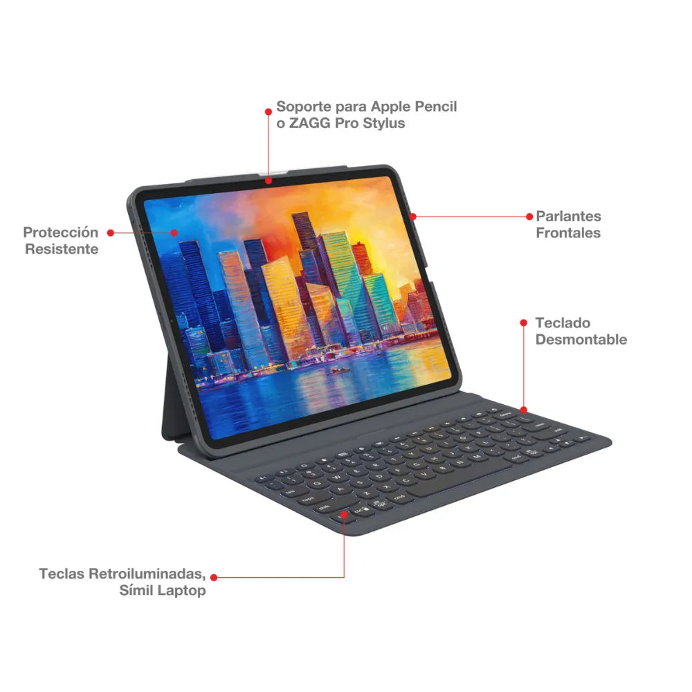 Teclado Zagg con Funda Pro Keys para iPad Pro 11 (Gen 4,3,2,1), Air 11 M2, Air 10.9 (Gen 5,4) - Negro