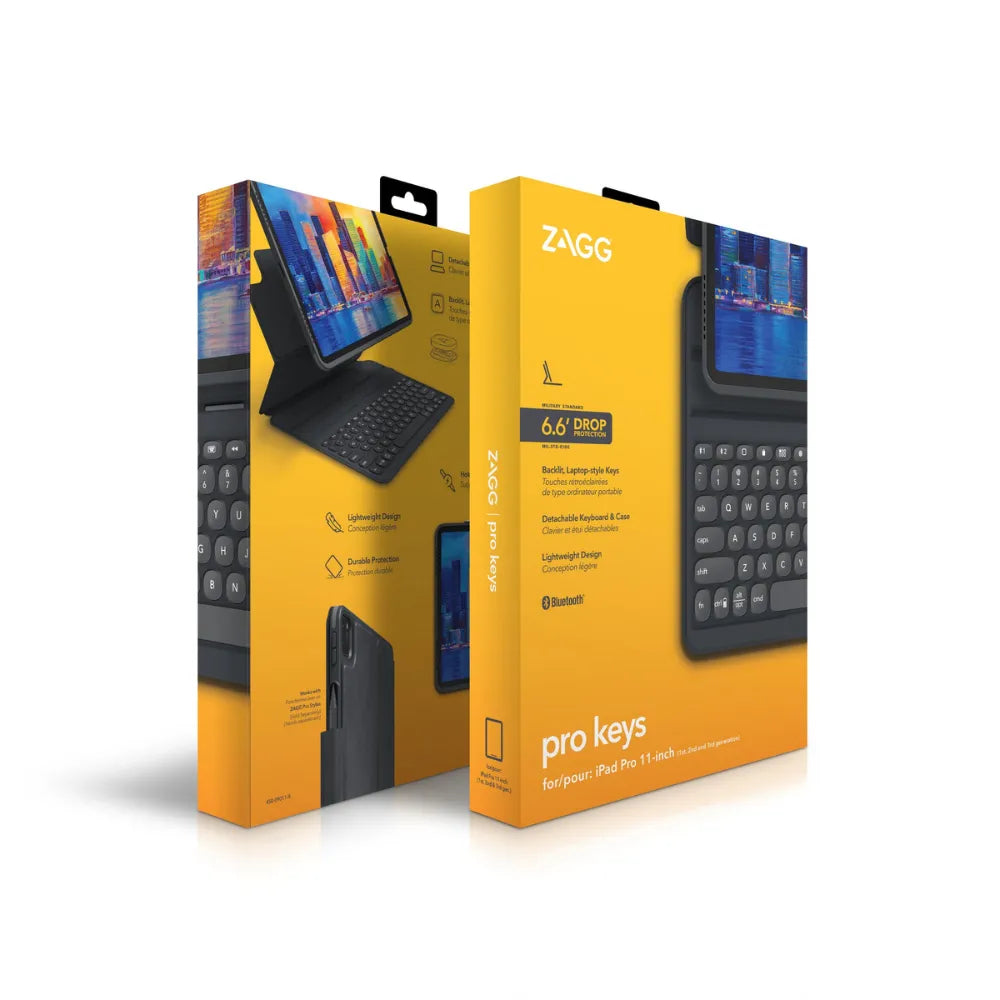 Teclado Zagg con Funda Pro Keys para iPad Pro 11 (Gen 4,3,2,1), Air 11 M2, Air 10.9 (Gen 5,4) - Negro