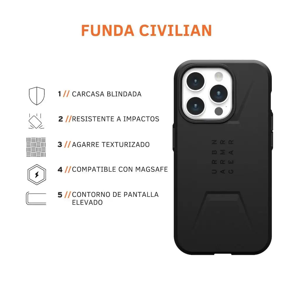 Case UAG Civilian para iPhone 15 Pro con Magsafe - Negro