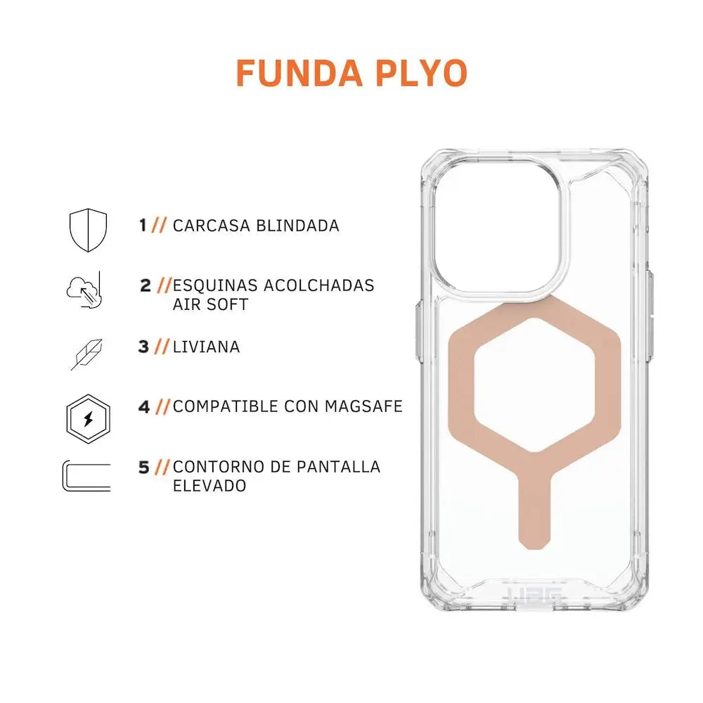 Case UAG Plyo con MagSafe para iPhone 15 Pro - Transparente/Oro Rosa