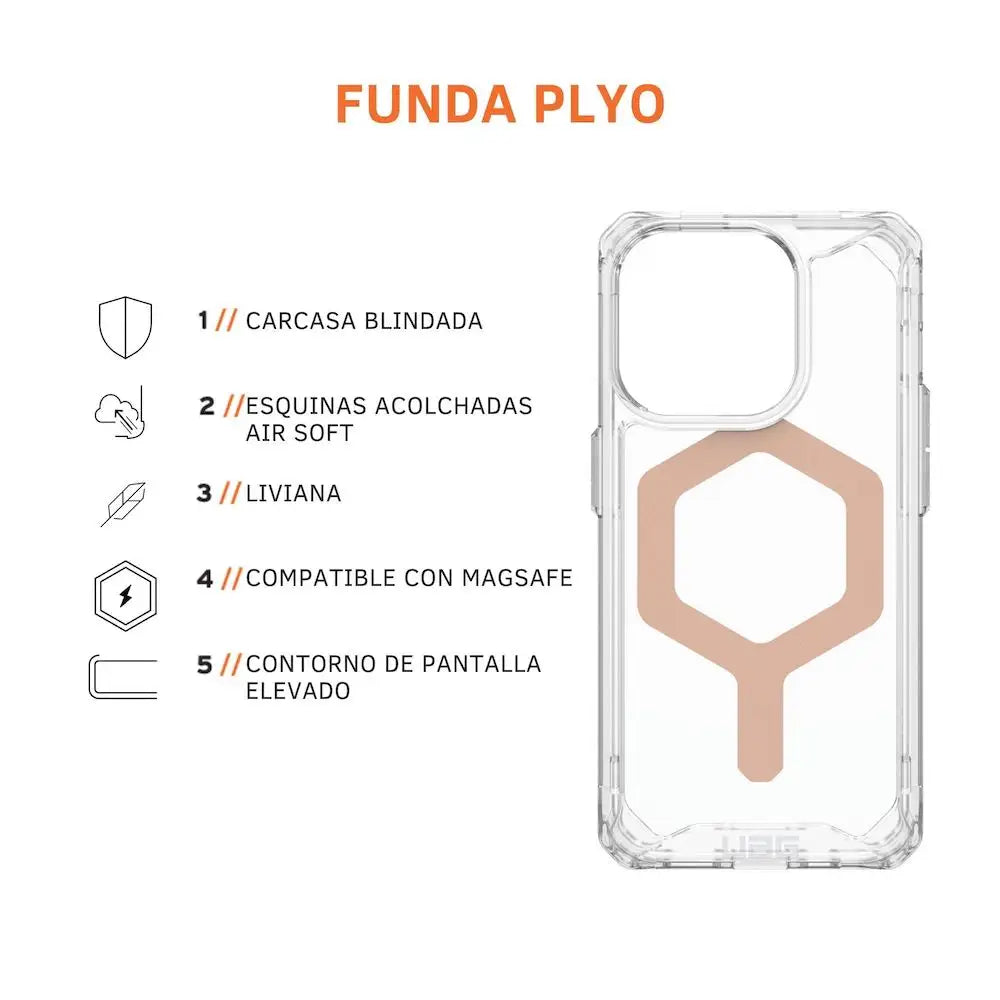 Case UAG Plyo con MagSafe para iPhone 15 Pro Max - Transparente/Oro Rosa