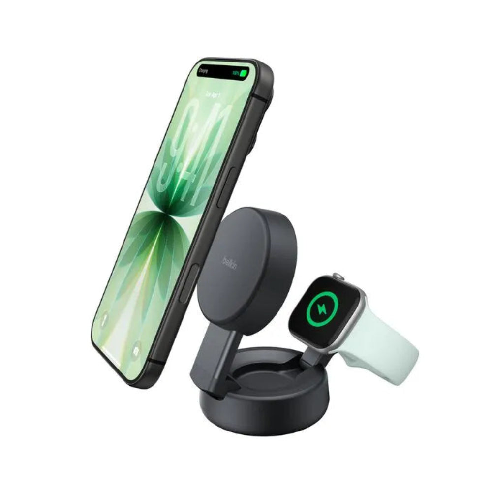 Base de Carga inalámbrica Belkin Qi2 25W 2 en 1 Ultra Charge Pro - Gris
