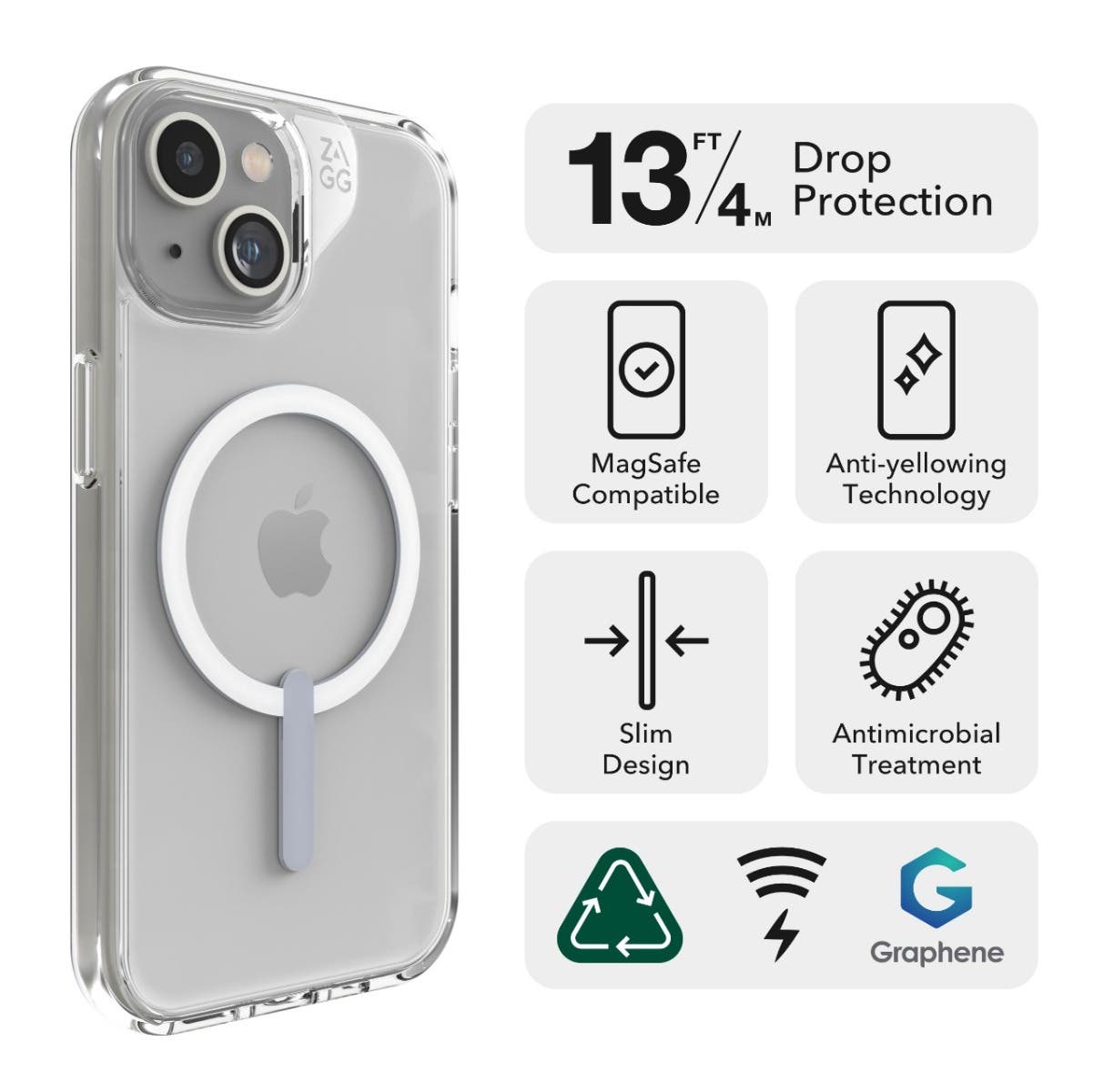 Case ZAGG Crystal Palace Snap Magsafe para iPhone 15/14/13 - Transparente