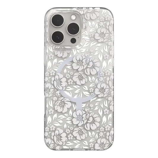 Case Zagg Milan Snap con Magsafe para iPhone 16 Pro - Blanco Floral