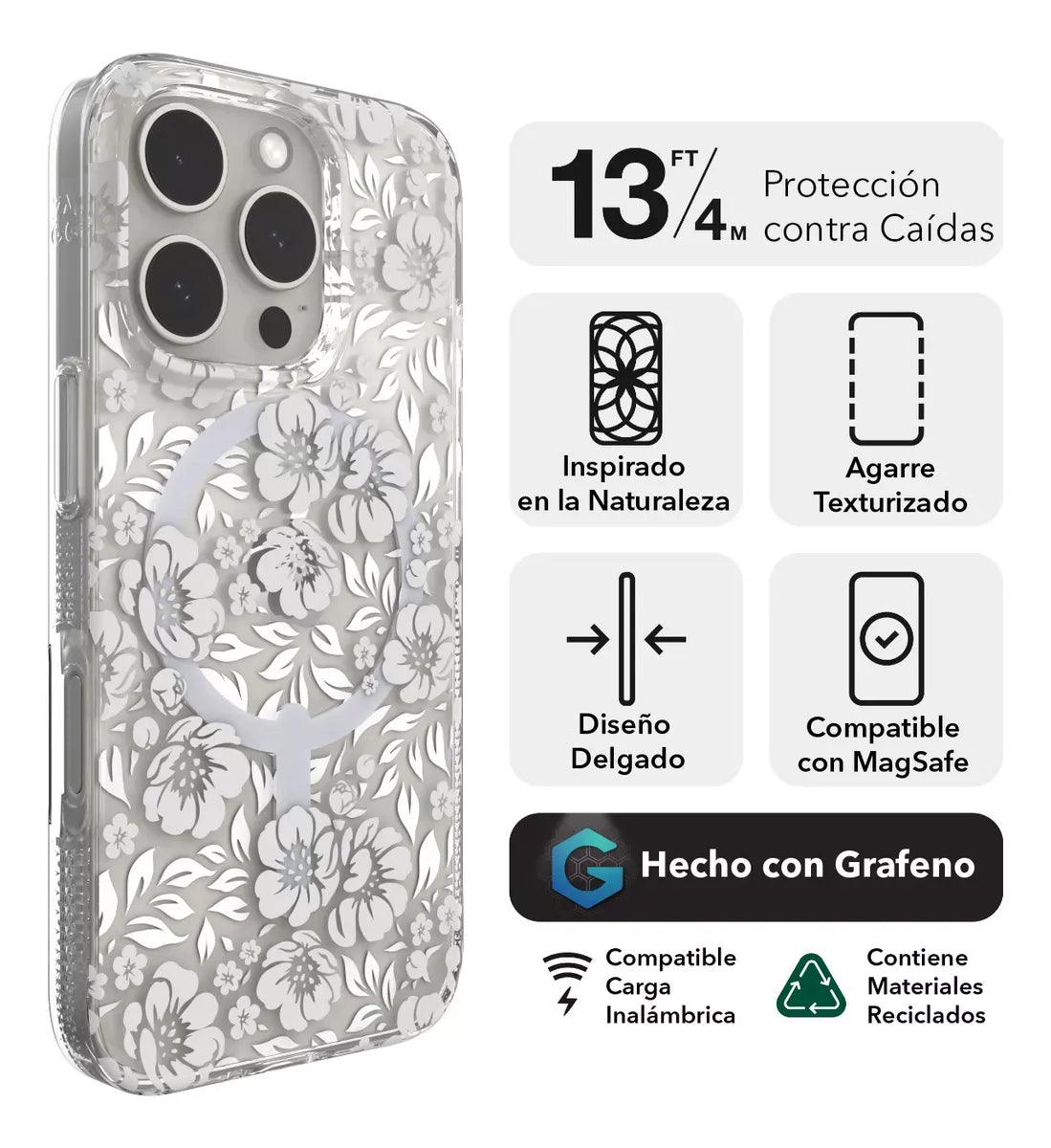 Case Zagg Milan Snap con Magsafe para iPhone 16 Pro - Blanco Floral