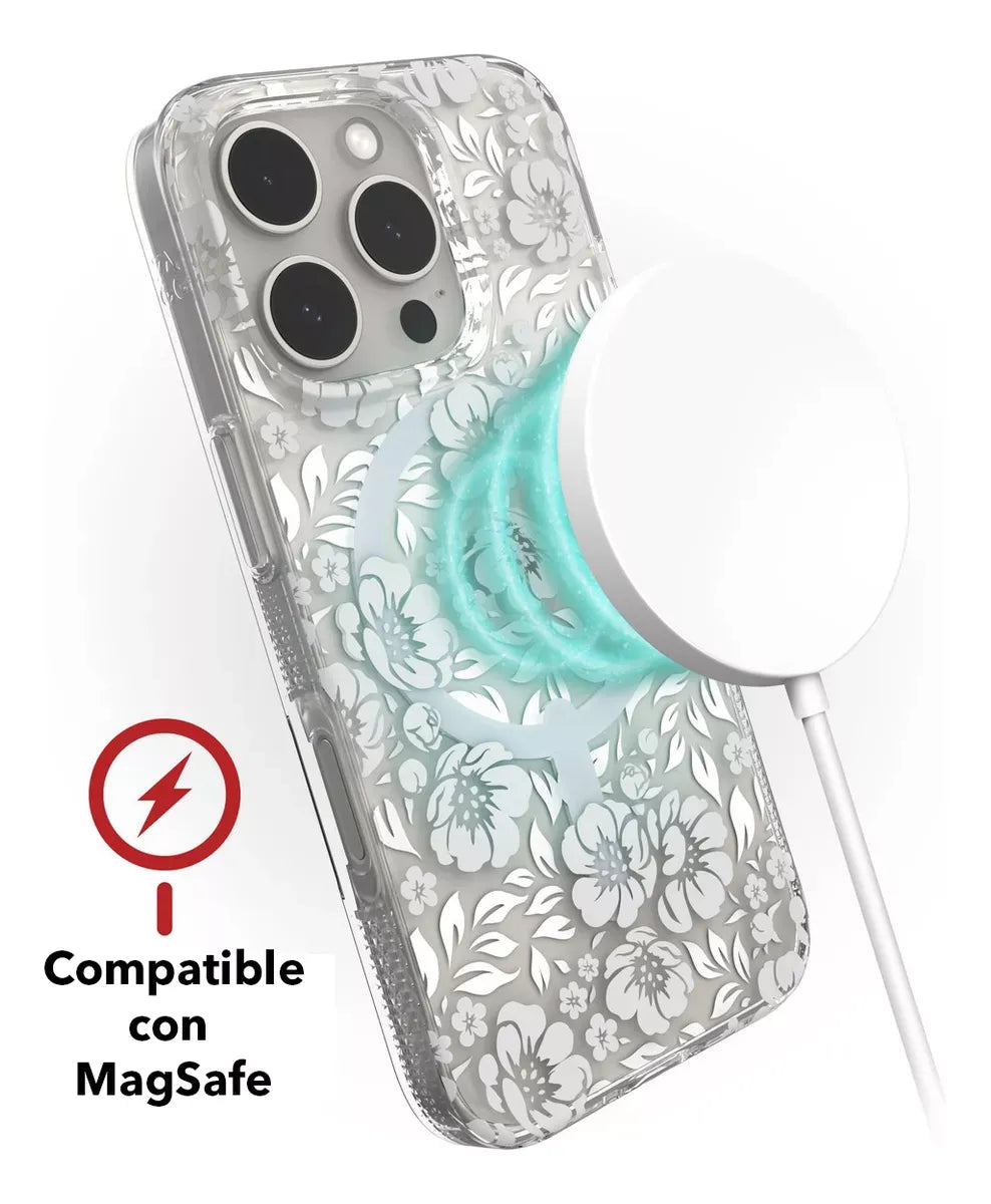 Case Zagg Milan Snap con Magsafe para iPhone 16 Pro - Blanco Floral