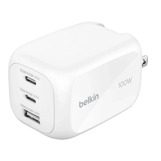 Cargador_Belkin_GaN_de_3_Puertos_(2_USB-C/1_USB-A)_100W_Blanco_Posición_1_iShop_Perú
