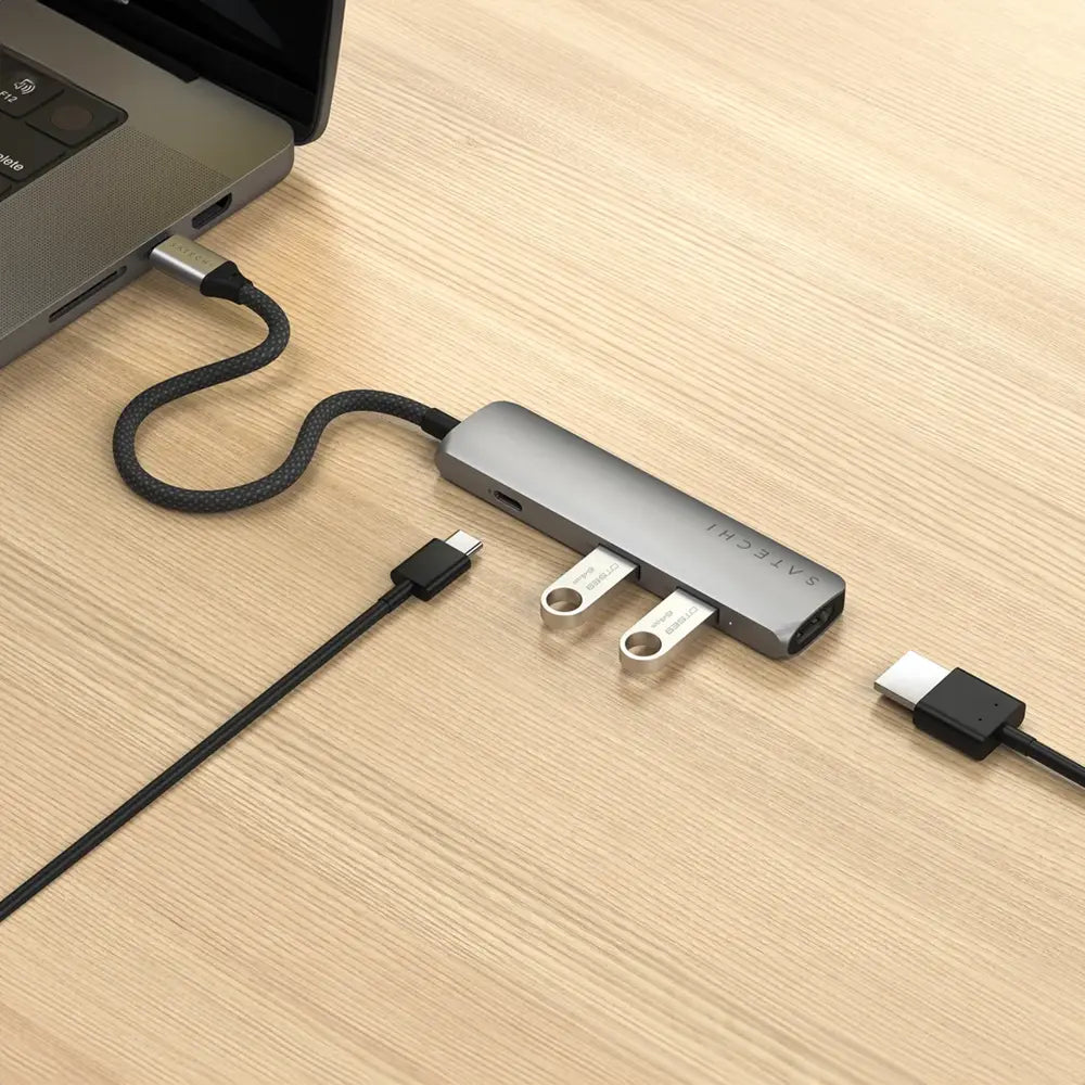 Adaptador Multipuerto Satechi Slim 4 en 1 USB-C - Gris Espacial