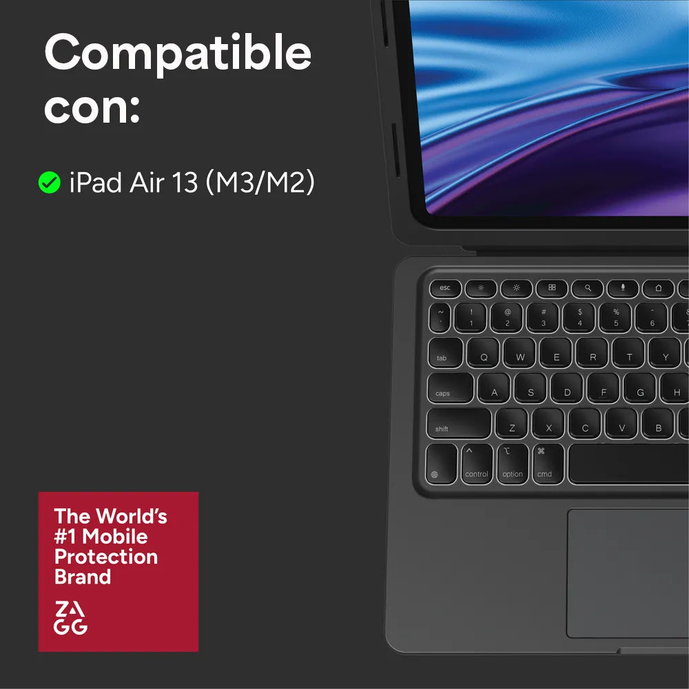 Case con Teclado Zagg Pro Keys Connect para iPad Air 13 (M4/M3/M2) - Gris