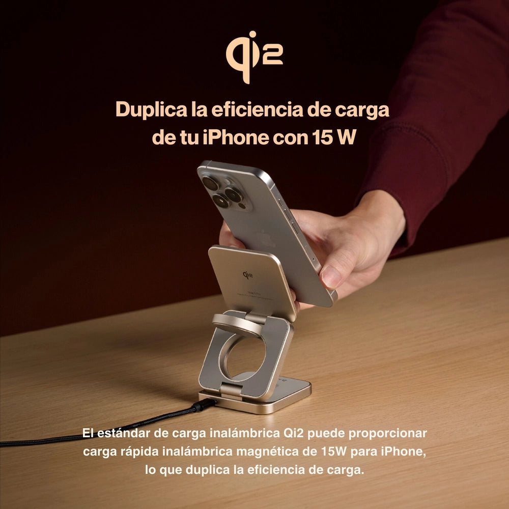 Base de Carga Inalámbrica Adam Elements Mag 3 Pro Qi2 Plegable 3 en 1 - Gris