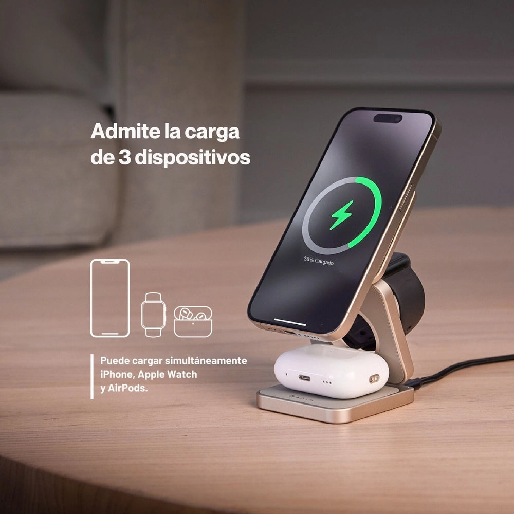 Base de Carga Inalámbrica Adam Elements Mag 3 Pro Qi2 Plegable 3 en 1 - Gris