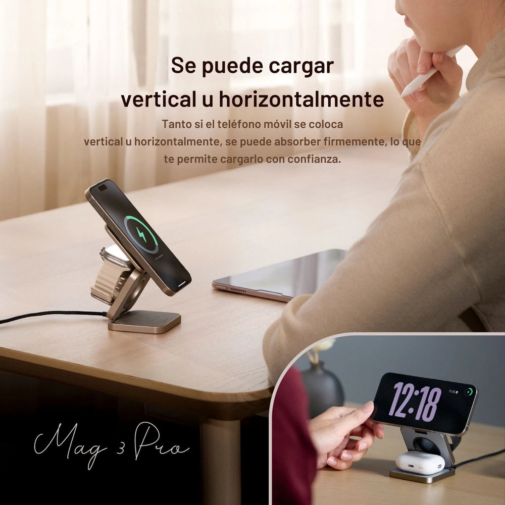 Base de Carga Inalámbrica Adam Elements Mag 3 Pro Qi2 Plegable 3 en 1 - Gris