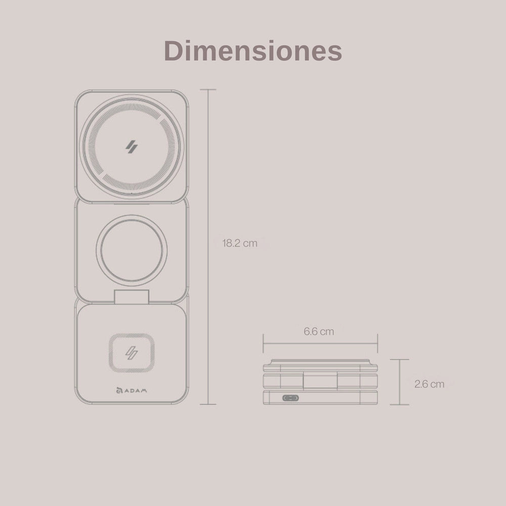 Base de Carga Inalámbrica Adam Elements Mag 3 Pro Qi2 Plegable 3 en 1 - Gris