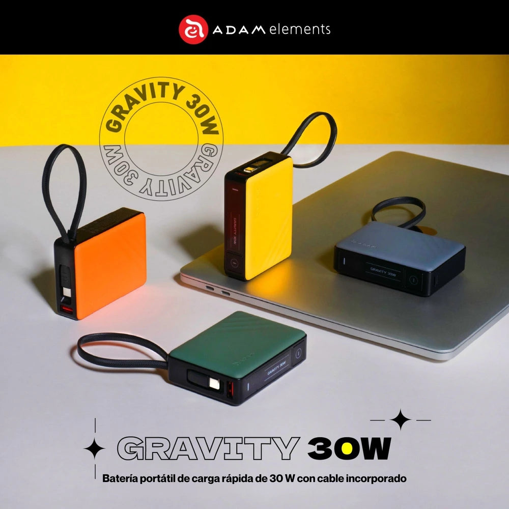 Batería magnética Adam Elements GRAVITY - 10,000mAh 30W con cable USB-C integrado  - Gris