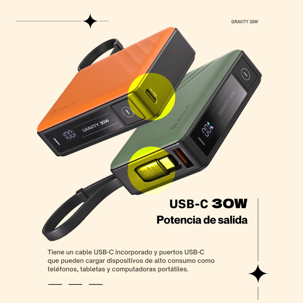 Batería magnética Adam Elements GRAVITY - 10,000mAh 30W con cable USB-C integrado  - Gris