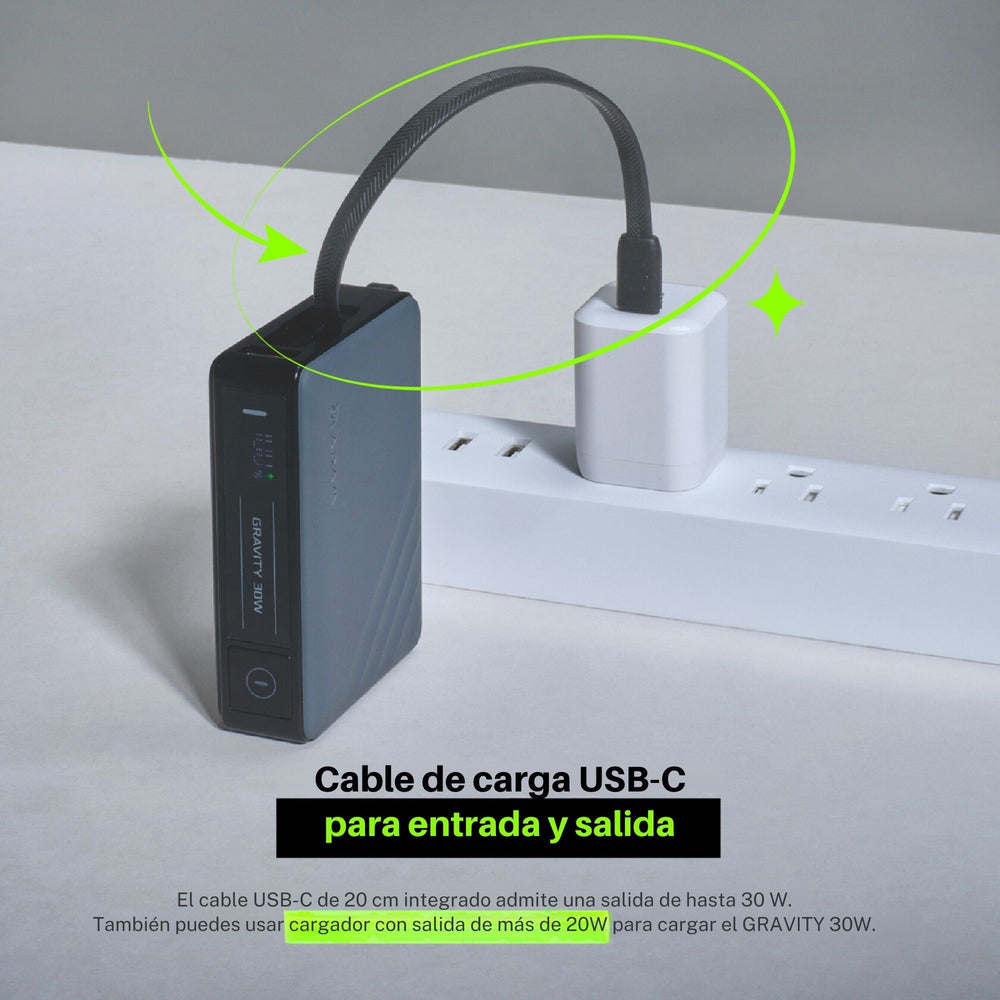 Batería magnética Adam Elements GRAVITY - 10,000mAh 30W con cable USB-C integrado  - Gris