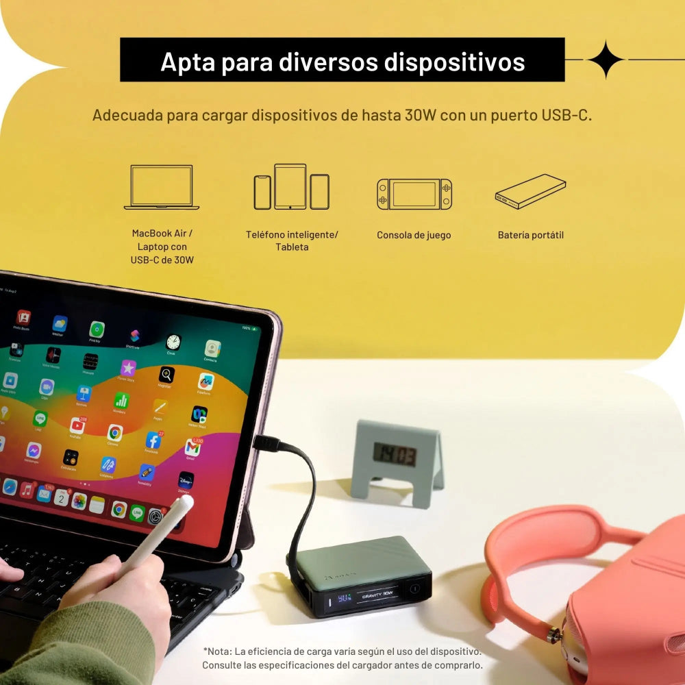 Batería magnética Adam Elements GRAVITY - 10,000mAh 30W con cable USB-C integrado  - Gris