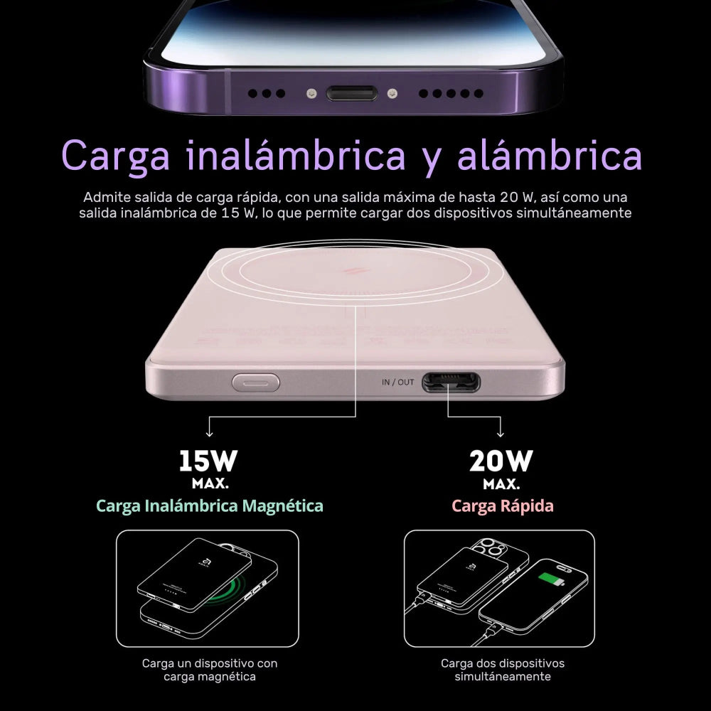 Batería Portátil con Cargador Magnético Adam Elements GRAVITY C5 - 5000mAh - Rosa
