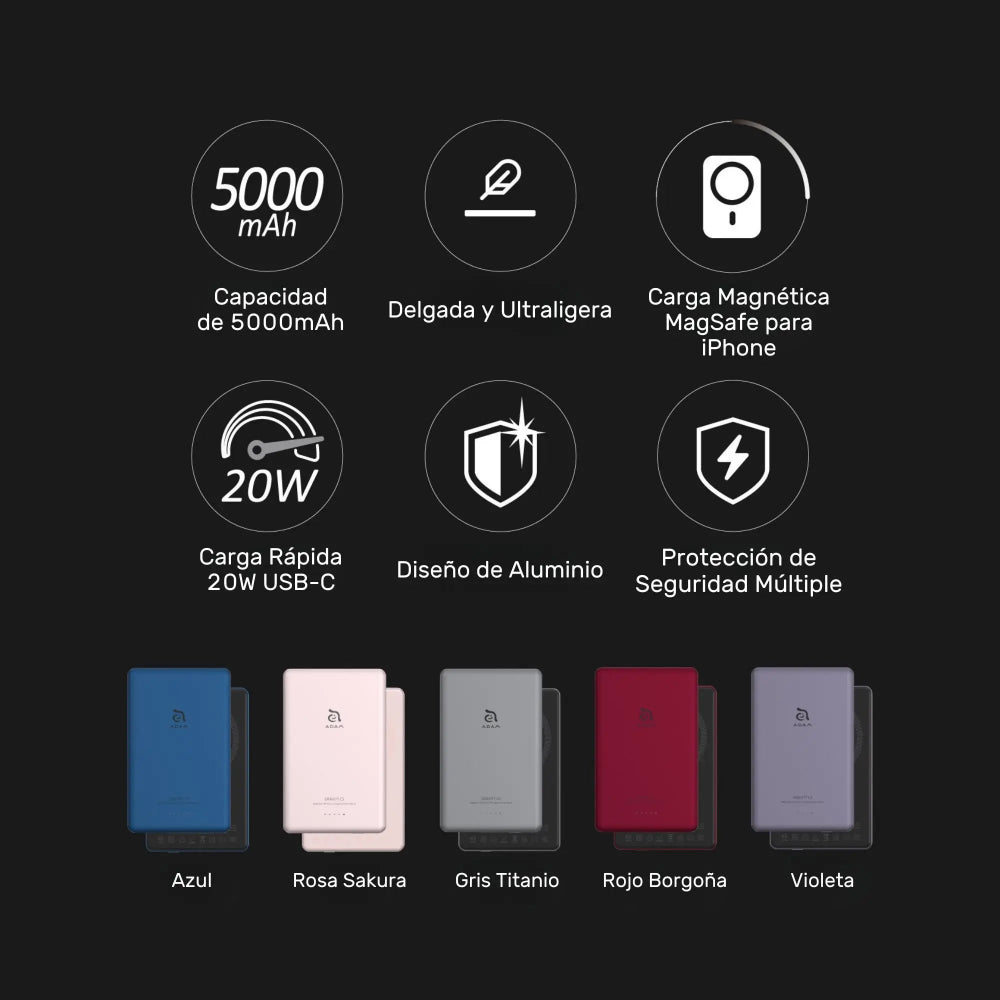 Batería Portátil con Cargador Magnético Adam Elements GRAVITY C5 - 5000mAh - Rosa