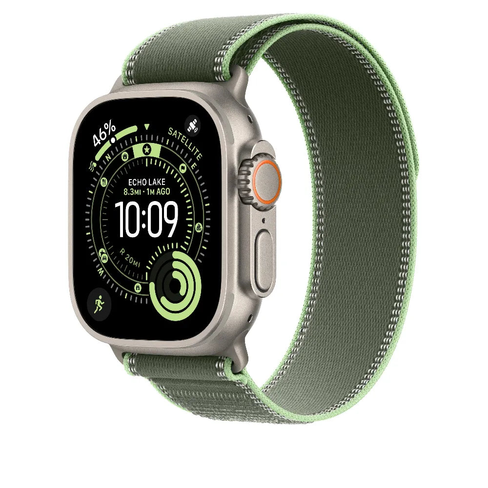 Correa Trail verde/neón para caja de 49 mm – M/L – Acabado de titanio natural