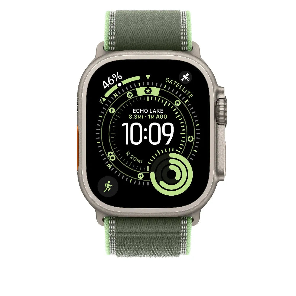 Correa Trail verde/neón para caja de 49 mm – M/L – Acabado de titanio natural