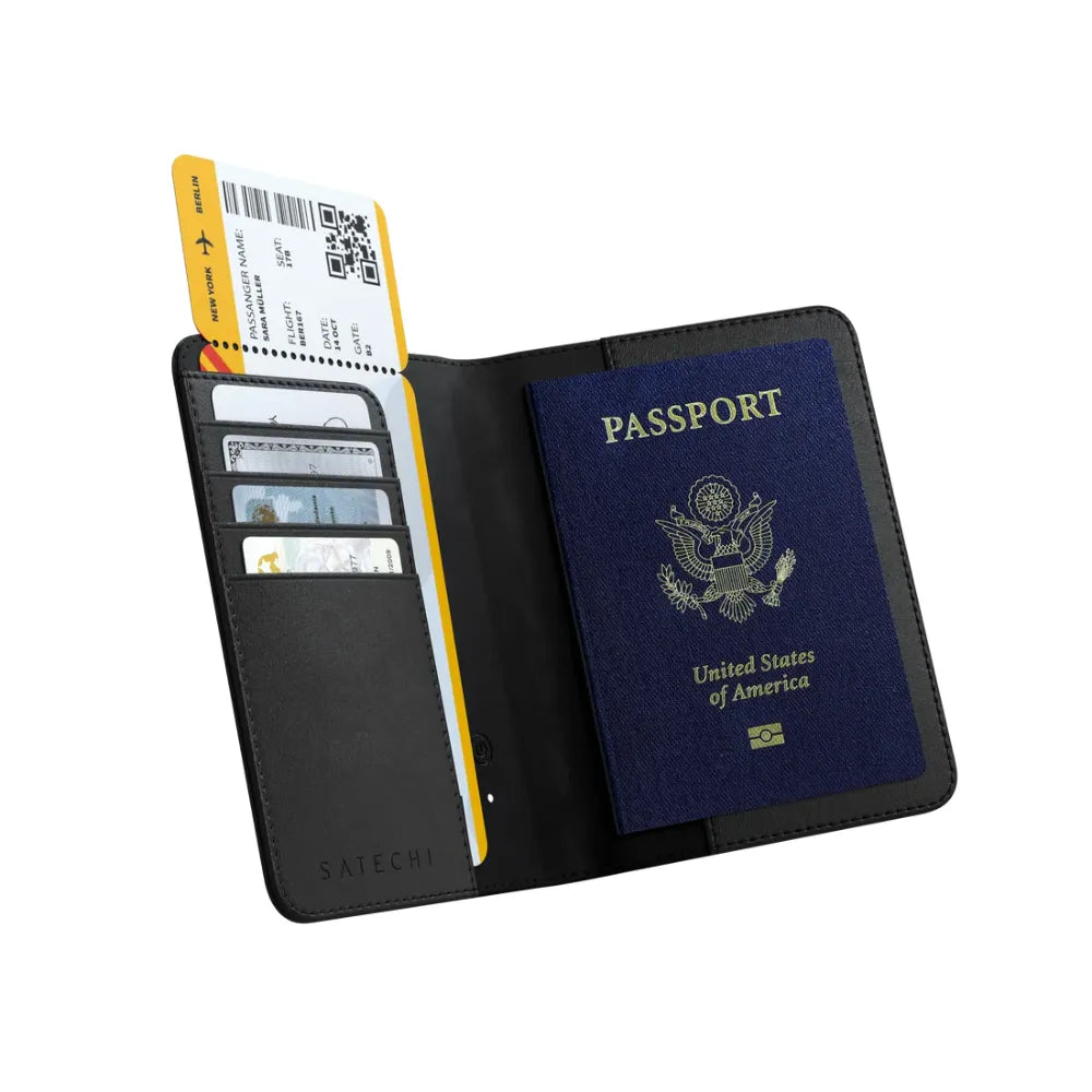 Funda para Pasaporte Satechi Compatible con FindMy Cuero Vegano - Negro