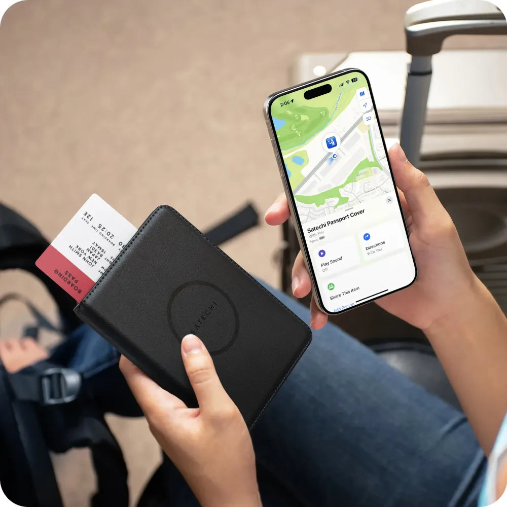Funda para Pasaporte Satechi Compatible con FindMy Cuero Vegano - Negro