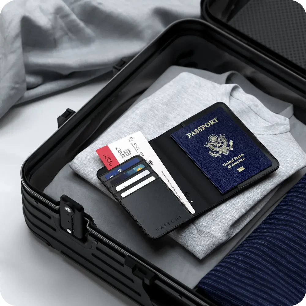 Funda para Pasaporte Satechi Compatible con FindMy Cuero Vegano - Negro