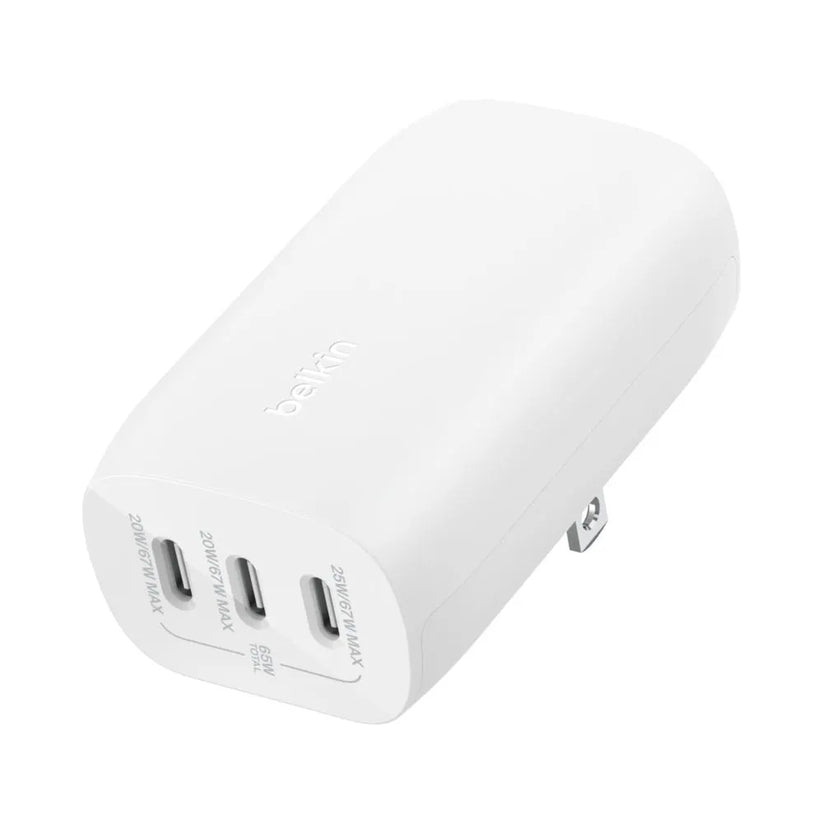 Cargador de Pared Inteligente Belkin Triple USB-C 67W - Blanco