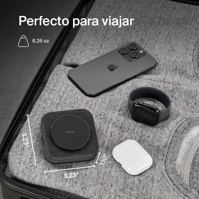 Cargador de Viaje Belkin 2 en 1 Qi2 de 15W - Gris