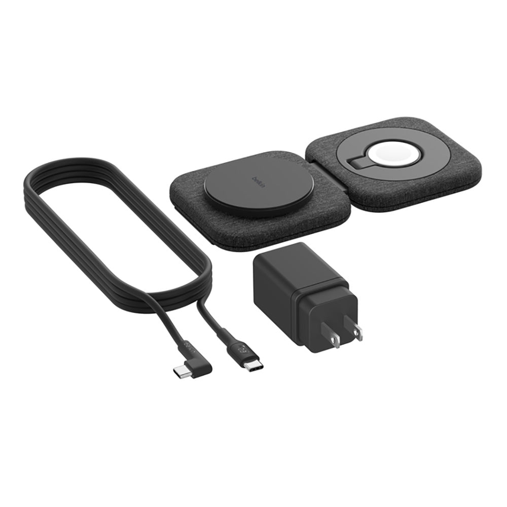 Cargador de Viaje Belkin 2 en 1 Qi2 de 15W - Gris