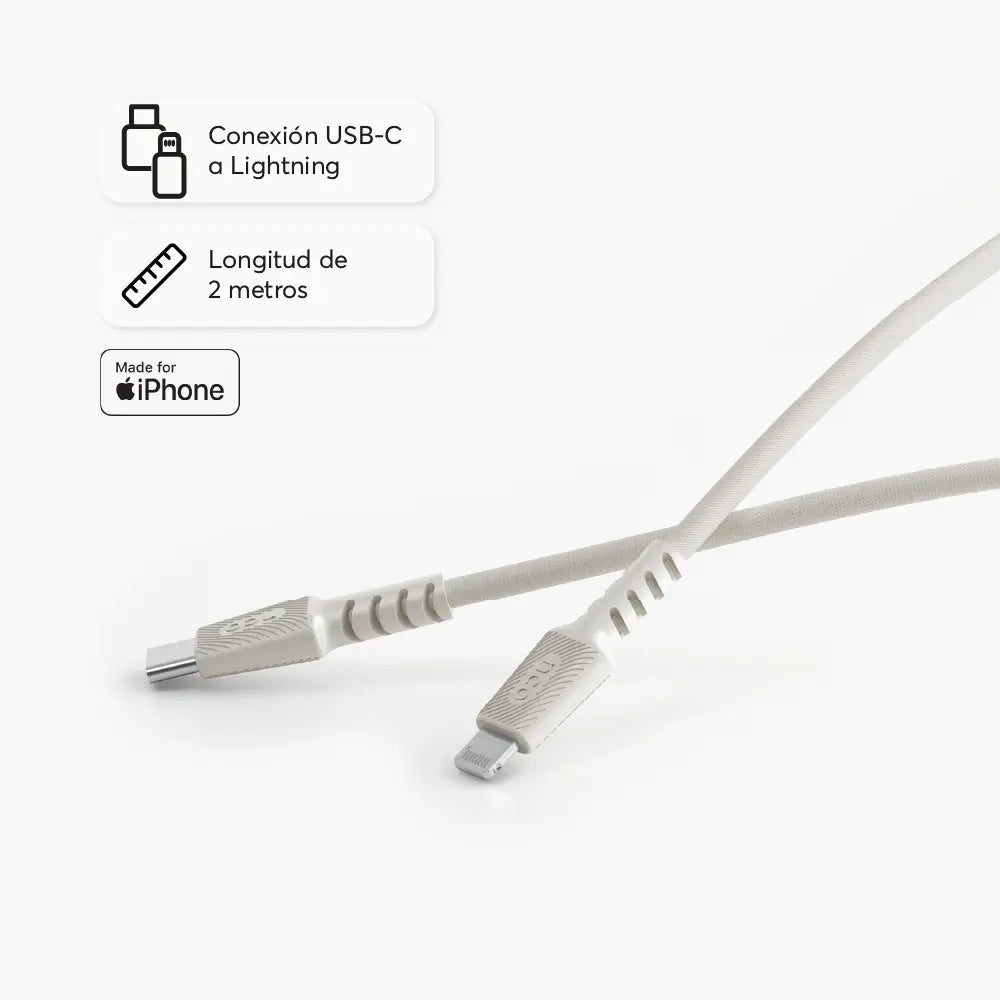 Cable Trenzado NCO PowerLite 2m USB-C a Lightning - Blanco Estrella