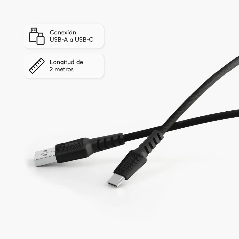 Cable Trenzado NCO PowerLite 2m USB-A a USB-C - Negro