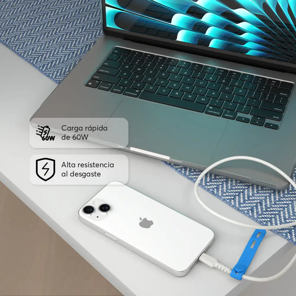 Cable Trenzado NCO PowerLite 2m USB-C a USB-C - Blanco Estrella