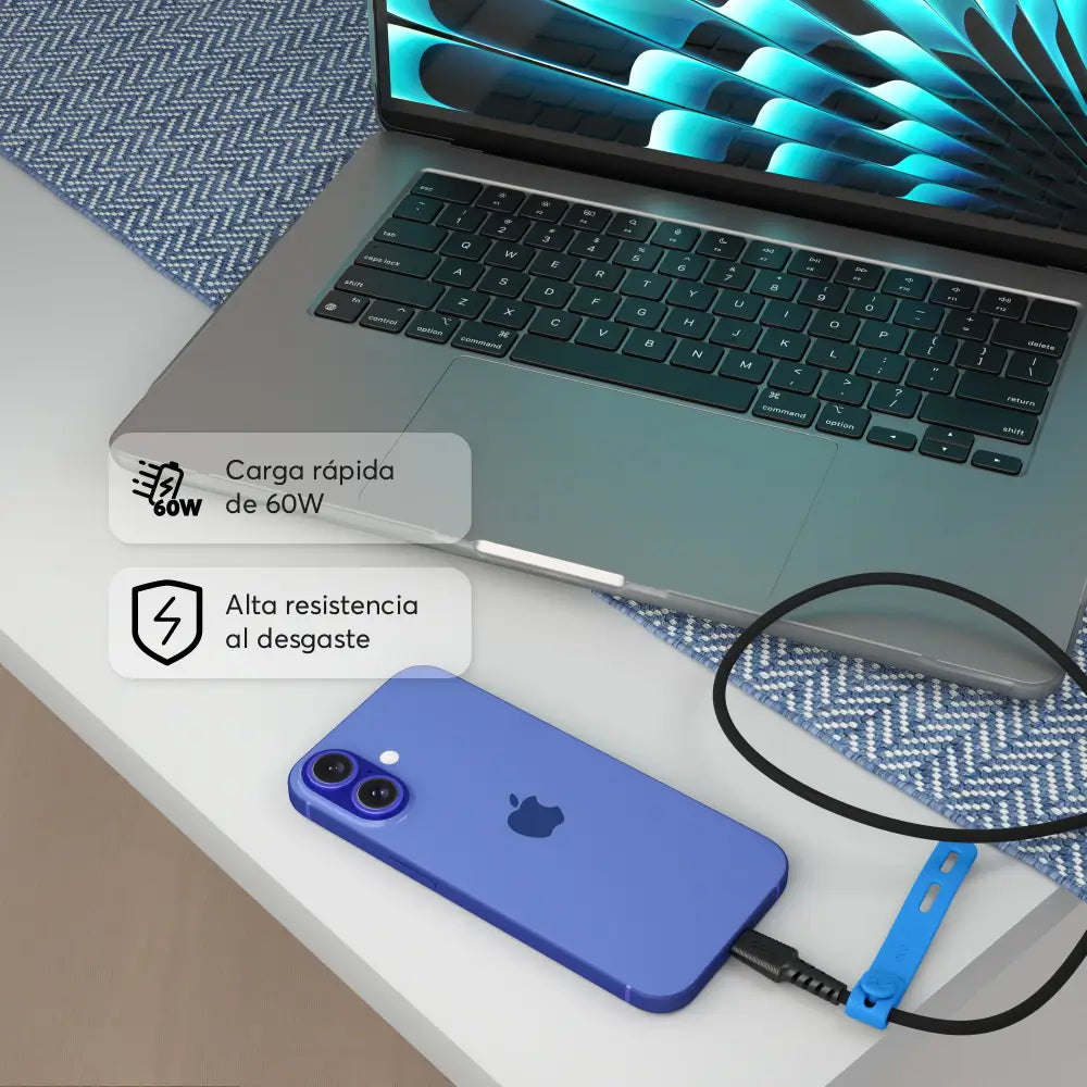 Cable Trenzado NCO PowerLite 1m USB-C a USB-C - Negro