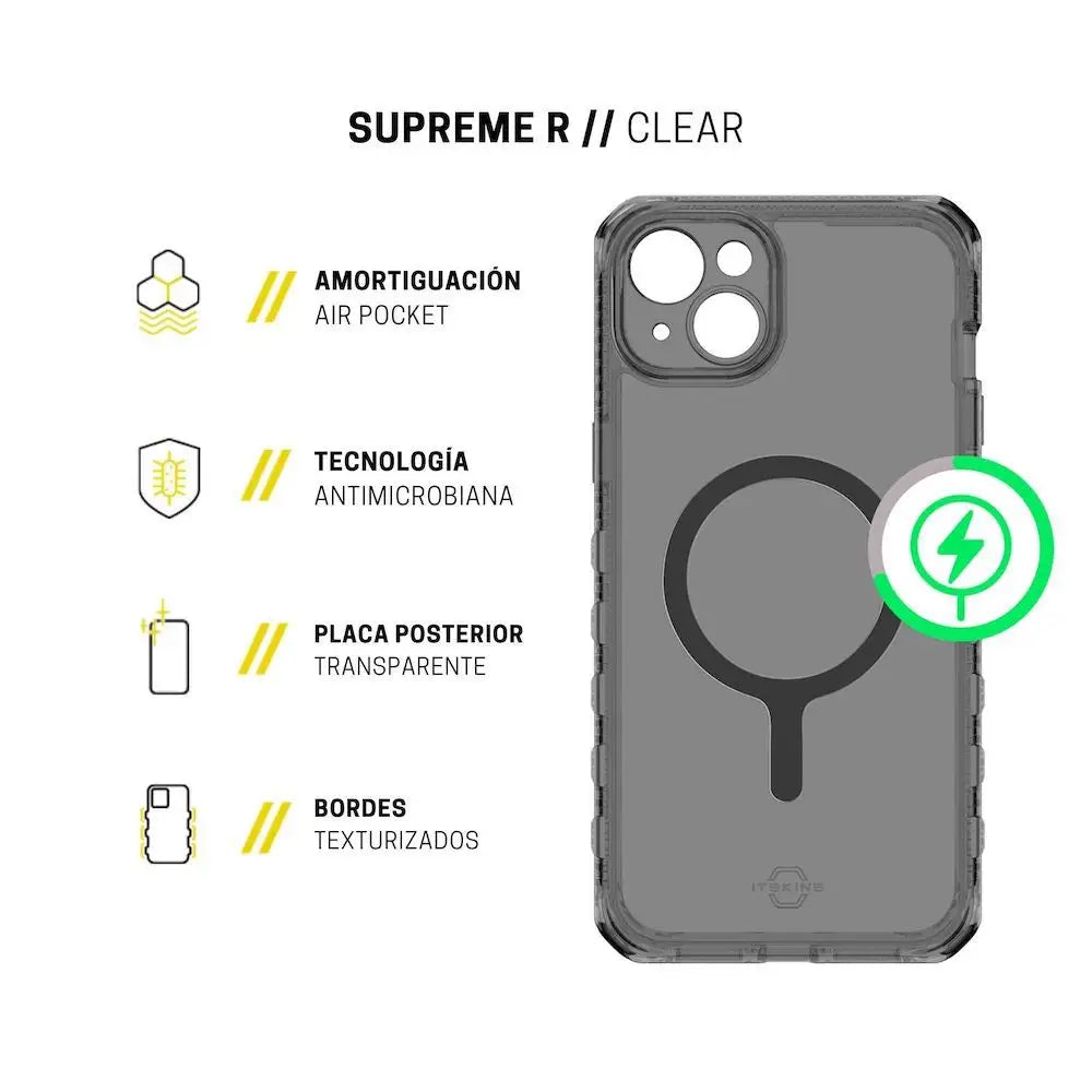 Case Itskins Supreme R Clear para iPhone 15 Plus con Magsafe - Grafito