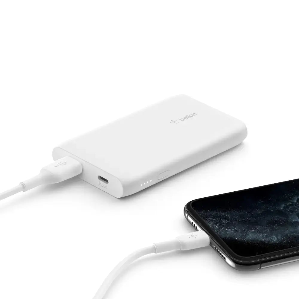 Batería Externa Belkin de 5000 mAh en 12W, USB-C Entrada, USB-A Salida - Blanco