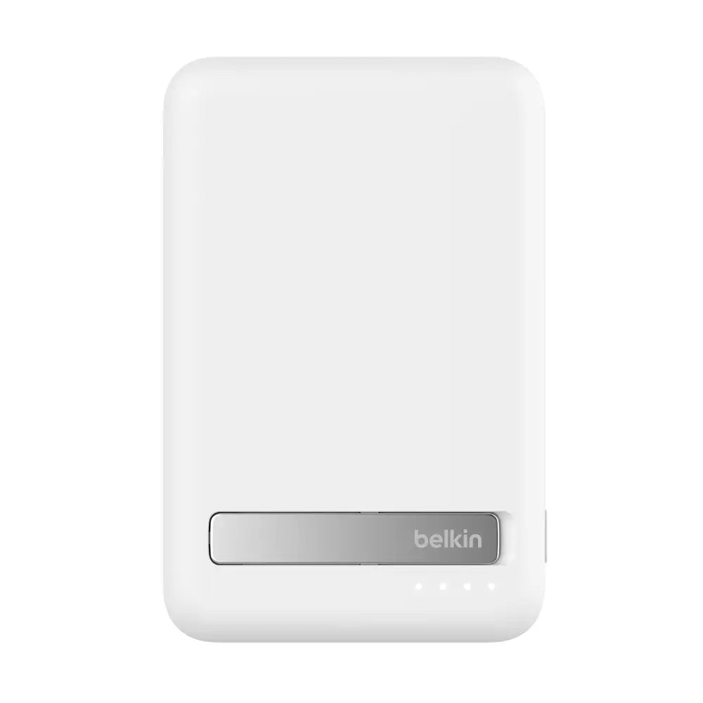 Batería Magnética Inalámbrica Belkin Qi2 15W 5000 mAh + Soporte - Blanca